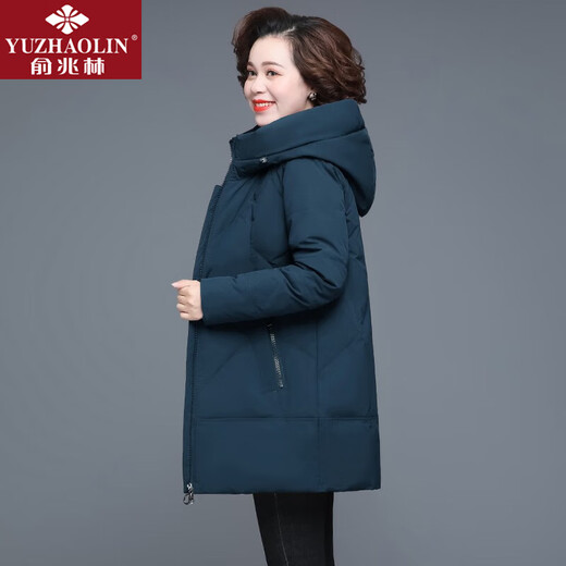 俞兆林妈妈装冬装中长款羽绒服女棉衣外套60岁中老年人棉服大码奶奶棉袄 XY-9858 孔雀蓝【棉服】  加厚 L 【建议80-105斤左右】