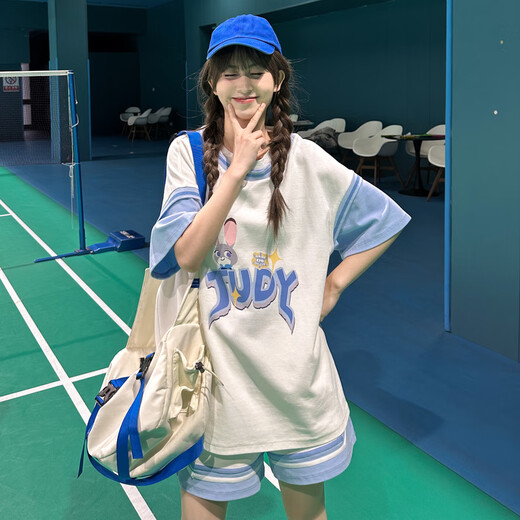 Mori Girl Tribe Casual Sports Girl T-shirt Shorts Two-piece Fashion Suit New Original Summer Girlfriend White Shorts (Single Piece) Single Piece S