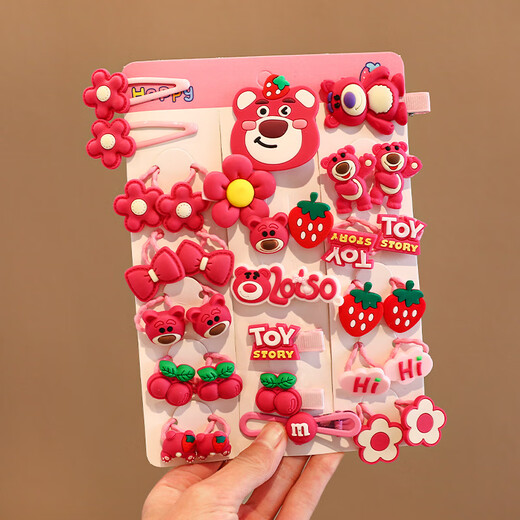 Dolfie Cat Children's Hair Clip Children's Accessories Girls Princess Hair Clip to Organize Broken Hair Cute Hair Accessories Strawberry Bear 26-piece Set
