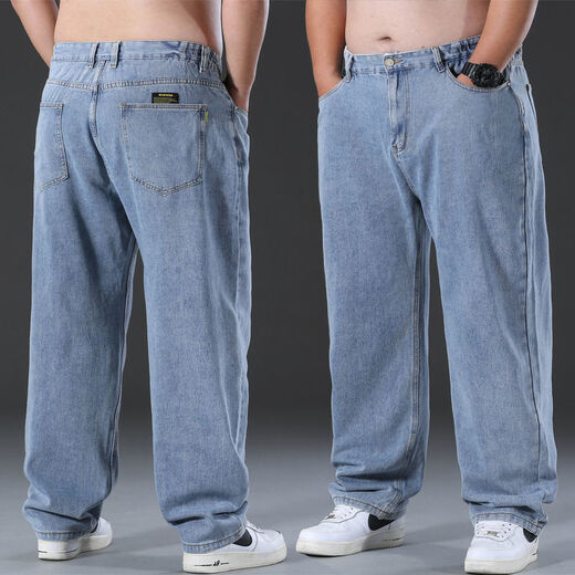 Baochilang, jean masculin de grande taille en été, pantalon droit masculin, pantalon de graisse d'âge moyen de style mince d'été pour hommes [902 + noir] [dans la livraison] 34 tailles [2 pieds 7 tour de taille] 150-160jin [Jin est 0,5 kg]