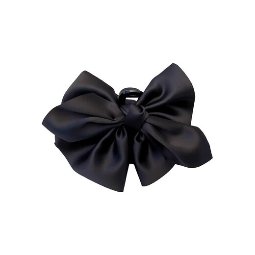 Xinghengmeng Big Bow Clip Women's 2024 High-end Face Revealing Small Back Head Hair Shark Clip Large Clip Hairpin Decoration Black Satin Bow Clip