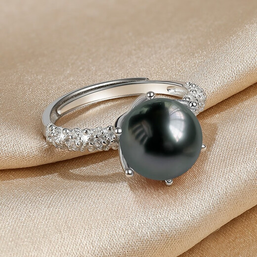 Queen of Pearls Select Versatile 9-10mm Tahitian Black Pearl Ring Seawater Pearl Adjustable Birthday Gift