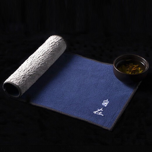 Tangxing thick absorbent tea towel cotton and linen embroidered rectangular tea ceremony towel tea cloth Japanese tea mat Zen small tea mat light gray-Shede 28x15cm