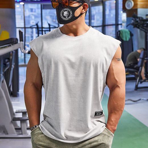 Lutielang sleeveless sports T-shirt fitness vest muscle training men's loose running vest quick-drying elastic breathable moonlight gray XL