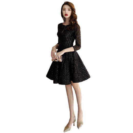 UOSU high-end and high-end brand women's evening dress women's new black dinner party cocktail party birthday party black S
