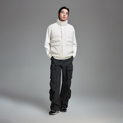 JACK&JONES men's winter plaid textured fabric trendy versatile comfortable slightly loose stand-up collar vest for men 224434010 off-white C00 regular off-white C00 XL 185