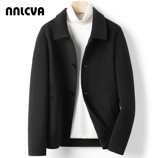 
NNLCVA new men's autumn and winter new double-sided cashmere tweed coat men's middle-aged business casual suit wool jacket men's black M