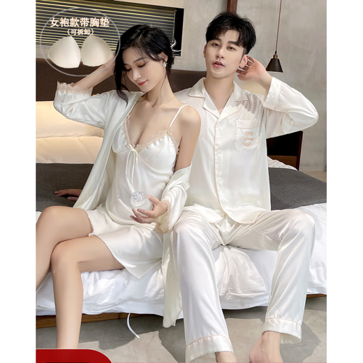 Modal Couple Pajamas Sexy Pajamas Women Spring Autumn Summer Nightgown Suspender Nightgown Feeling Ice Silk Home Clothes Set 8002 Long Sleeve Couple Black XL Male + Female M