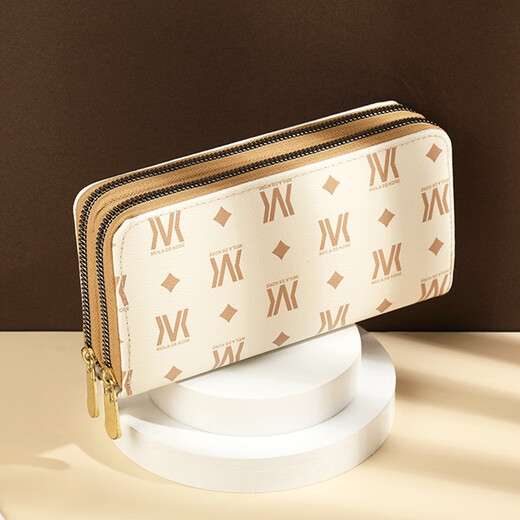 Wanjiazhen Wallet Women's Long Large Capacity Card Holder Versatile Clutch Lightweight Bill Clip Double Zipper Wallet Gift for Girlfriend [Off-White Double Zipper]
