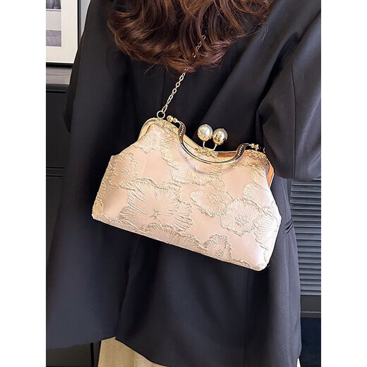 Kuqidaishu bag Frauenmodet gestickt Pearl Clamp Hand Cheongsam Bag 2024 Neue Kette One-Shoulder Flower Crossbody Bag Blau