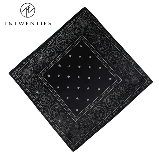 T/Twenties men's silk scarf with suit silk square scarf shirt collar scarf business casual mulberry silk spring and autumn silk square scarf 5645 night black-Sun.Moon.Stars design