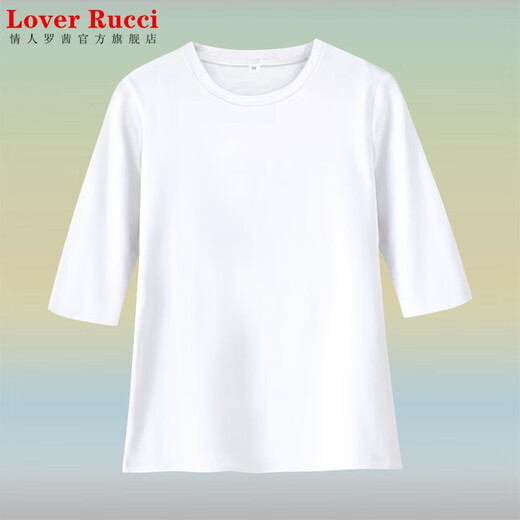 Amante Rucci Camiseta de manga de 7 cuartos para mujeres Camisa de fondo de algodón puro de algodón puro 2025 Spring and Autumn New Shoulged Midved Top Top Whingy 701-15 White L Adecuado para 105-115 Jin [Jin equivale a 0.5 kg]