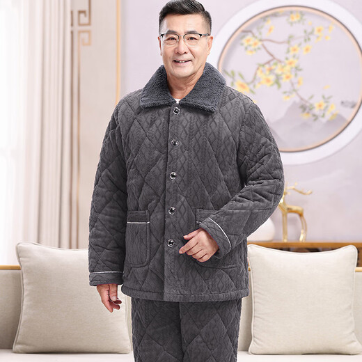 Suiyue Pajamas Hiver pour hommes épaissis épaissis en velours de coton à trois couches Coral Velvet Velvet Home Clothing Set pour les personnes d'âge moyen et les personnes âgées N9930 Café M Velvet de lait amélioré 3xl Code (165-195jin [Jin est égal à 0,5 kg]))