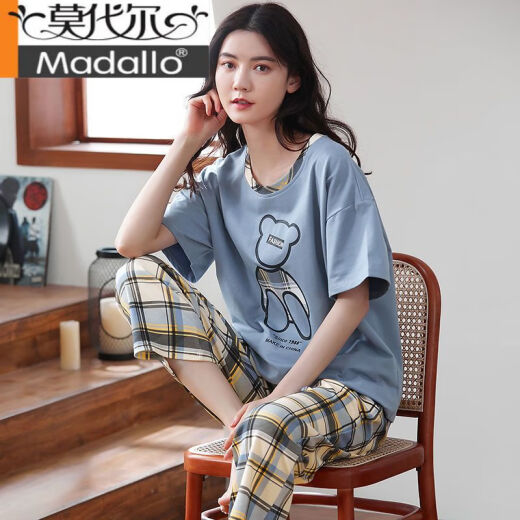 
Modal 100% pure cotton pajamas for women in spring and summer short-sleeved trousers casual loose women Korean style home clothes for autumn wear suit T-9721 (short-sleeved trousers) M (85-105Jin [Jin equals 0.5 kg])