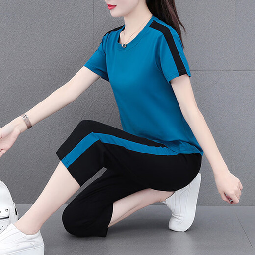 
NY-EMMA sports suit for women short-sleeved summer thin high-end stylish small casual and fashionable running suit two-piece set 683 green (crop pants set) XL (recommended 110-125 Jin [Jin equals 0.5 kg])