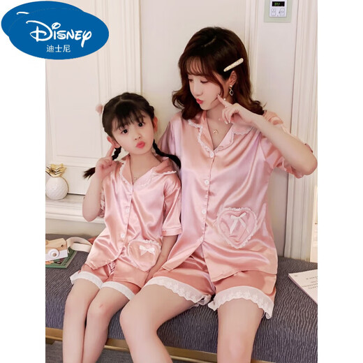 迪士尼（Disney）亲子睡衣夏季冰丝真丝绸短袖薄款母女大童女孩儿童空调家居服套装 QN1049短袖长.裤 14码 【适合体重45-55斤】