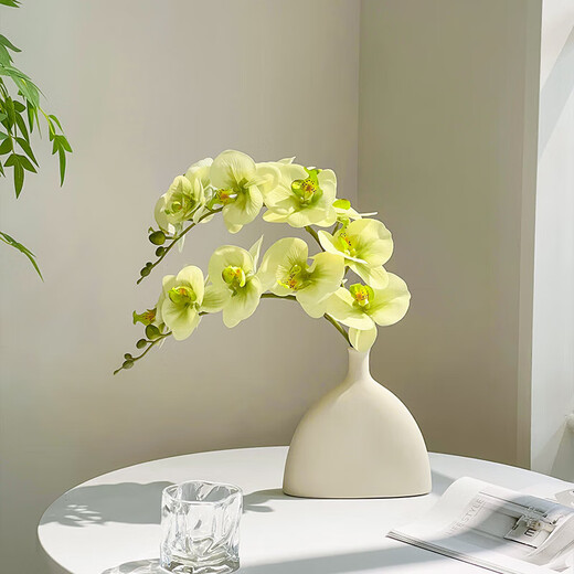 Flower e-flow Phalaenopsis artificial flower fake flower table decoration light luxury high-end flower arrangement dining table floral decoration home decoration ceramic narrow mouth plain white flat bottle