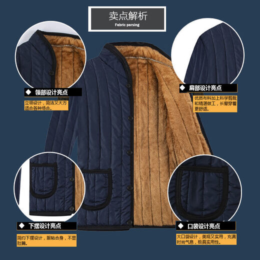 Kang Chuanghui Winter Baumwollmantel für Männer mittleren Alters und ältere Kinder-Baumwoll-Herbst- und Winter-Vateranzug plus Samt verdickte Männergroßvateranzug Innenschicht kleiner Baumwollmantel Schwarz Gold Velvet 3xl 140-160jin [Jin gleich 0,5 kg]