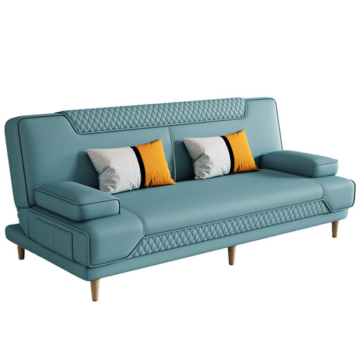 Huiyue (no) multi-functional sofa bed for sitting and sleeping, foldable single bed, double bed, simple sofa for living room, small apartment, cat scratch leather, light blue, colorful sponge style, 1.8 meters long