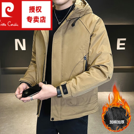 Pierre Cardin 2025 Autumn and Winter Second Cotton Jacket Men's Loose Hooded Workwear Cotton Jacket Thickened Warm Charge Top Burgundy 3XL