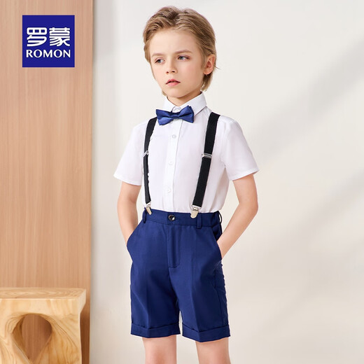 罗蒙儿童背带礼服套装男童礼服钢琴演出服中大童英伦风 藏青套装 170