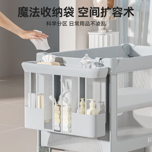 ULOP crib, removable splicing bed, multi-functional folding crib, newborn 0-3 year old baby cradle, cradle, installation-free, one-click folding, mosquito net with diaper table, Yunmeng, sleep-inducing artifact, post pictures, send spine-protecting coconut palm mattress