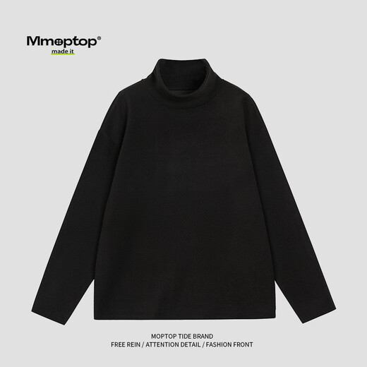 MMOPTOP German velvet turtleneck sweatshirt warm and thickened men's autumn and winter double-sided velvet bottoming long-sleeved inner layer APW965 black XL