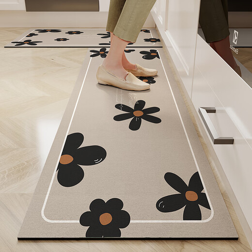 Gudie kitchen special floor mat diatom mud water-absorbing oil-absorbing non-slip mat floor oil-proof long wipeable no-wash foot mat Shengshi Xiaobaihua special-shaped diatom mud kitchen floor mat 45*70+45*150cm (5 yuan off for package)