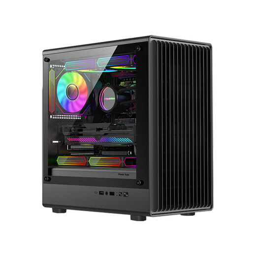 PowerTrain Zhijie V1 computer case MATX desktop glass side transparent white game console mid-tower desktop compact mesh 240 water-cooled business office mainframe case Zhijie V1 black MATX motherboard/240 water-cooled