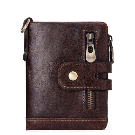 Hummer Paul's first layer cowhide men's genuine leather wallet short multi-card zipper driver's license card bag folding multi-function wallet brown (top layer cowhide)