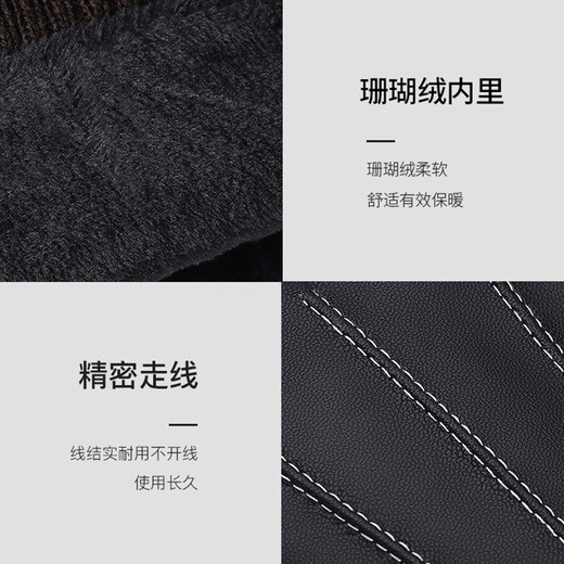 Woodpecker leather gloves men's winter riding plus velvet touch screen driving outdoor motorcycle windproof and warm takeaway cotton ski gloves three-line style plus velvet windproof and water-repellent