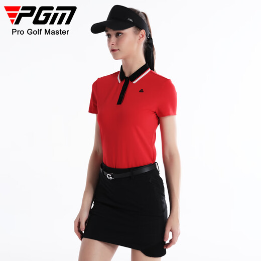 PGM高尔夫服装女装包臀短裙子上衣套装夏季T恤POLO衫透气显瘦 YF675-红色【上衣】 XL