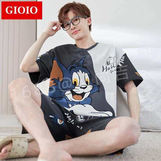 GIOIO男士睡衣夏季薄款棉质短袖短裤套装夏天青年休闲大码可外穿家居服 6623 4XL