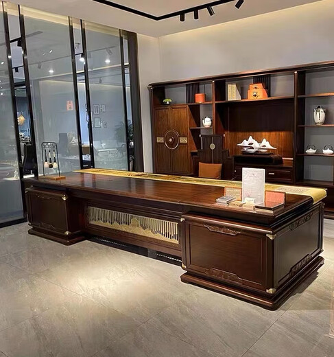 Ningqiu Luoge (NICHLORT) New Chinese Style Boss Desk Chairman Pewter Solid Wood Executive Desk Desk Desk Front Chair Black Gold Wood File Bookcase 3.2 Meter Boss Desk Black Gold Wood