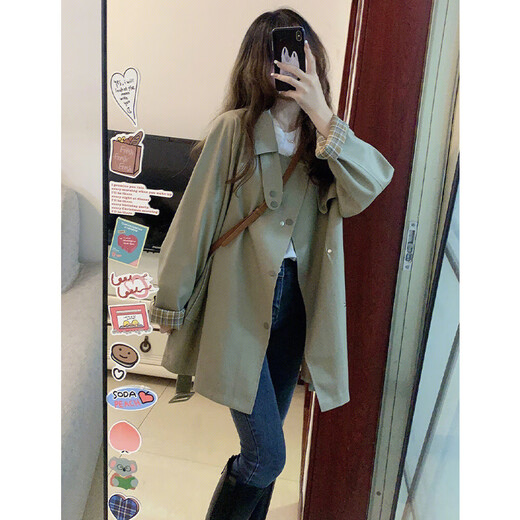 妍莉芬（yanlifen）风衣外套女秋季2025年新款春秋韩版休闲洋气女士短外套上衣女装 卡其色短外套风衣1081 45/55kg/M