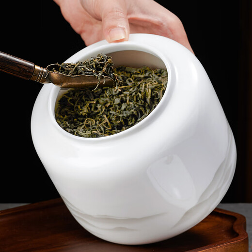 Qingxing Tea Can Sealed Can Storage Can Scented Tea Pu'er High-end Large Large Capacity Ceramic Household Moisture-Proof Gift Ceramic Tea Can-Ink Landscape 1000ml