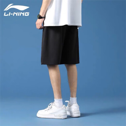 Li Ning (LI-NING) shorts men's summer quick-drying ice silk breathable loose casual sports pants running fitness American basketball five-point pants black - quick-drying [recommended by the store manager] M