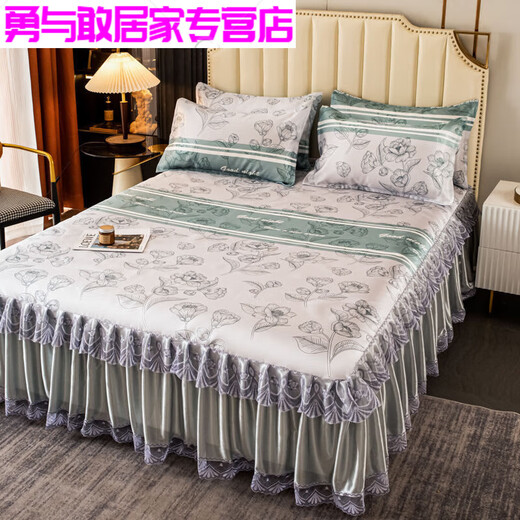 Modu European style bed skirt bed cover cover washable machine washable soft mat summer spring garden - blue 2x2.2 meters