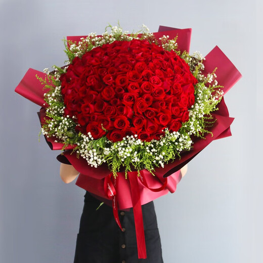 Zorah Flower Express Rose Bouquet Proposal Birthday Gift for Girlfriend Delivered by Flower Shops in the Same City Nationwide 99 Red Rose Bouquet Generous Style