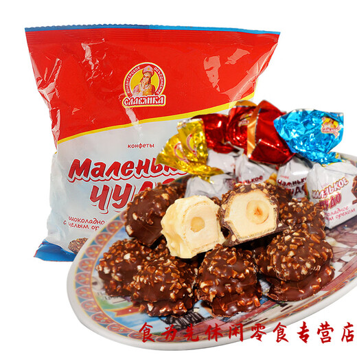 Russian chocolate imported milk can candy hazelnut sandwich wedding candy coconut cream snack food in bulk chocolate flavor hazelnut blue milk can 500g