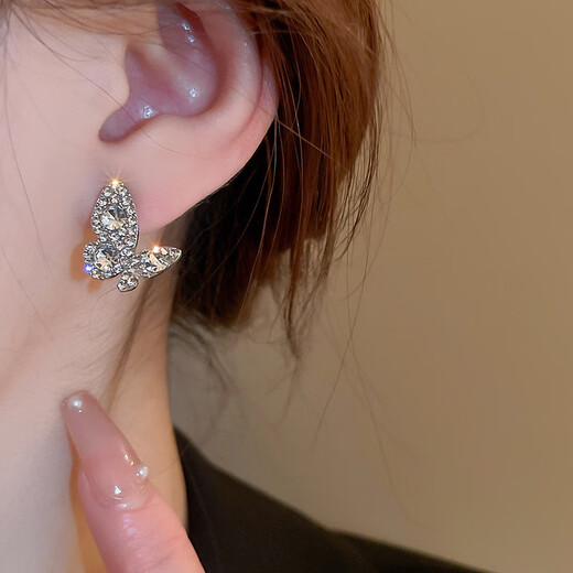 Bo Na Ling earrings for women niche pearl versatile earrings temperament light luxury high-end niche silver needle earrings birthday holiday gift silver full diamond butterfly earrings a pair