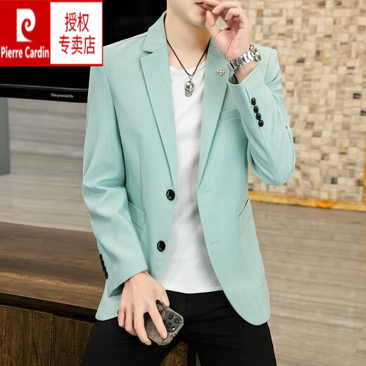 皮尔卡丹春秋季仿毛呢子西服男士外套加厚单西韩版修身上衣潮流帅气小西装 692深灰色【常规】西服 L