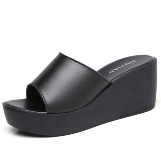 Belle Shangxi porte des pantoufles pour les femmes en été Nouveaux talons en cuir souple sandales à talons hauts légers et chaussures de plage à la mode sandales en cuir féminin noir 36