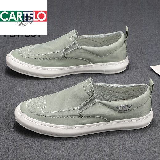 CARTELO 2025 spring and summer new canvas shoes for men, one-foot lazy shoes, low-top breathable ice silk cloth shoes, versatile casual shoes for men, gray-green BD23020 42