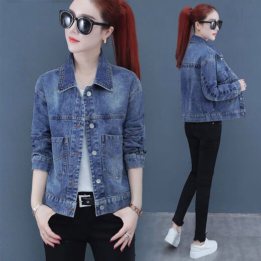 Shang Yuqing Retro Brown Denim Chaqueta corta 2025 Jacket de mezclilla de otoño temprano Femenino Top 9901# IMAGEN El código A Blue S sugiere 80-100Jin [Jin equivale a 0.5 kg]