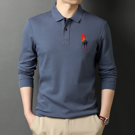 Uston Paul Pure Cotton à manches longues T-shirt Men de base brodé de revers masculin 2023 Nouveau t-shirt en vrac