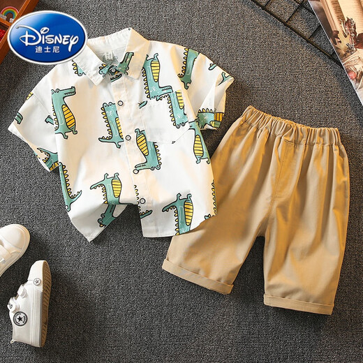Disney boys summer suit 2025 new Korean style children's handsome clothes trendy boys summer fashionable two-piece set apricot bear 110cm (110cm)