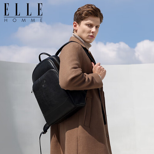 ELLE HOMME men's backpack trendy cowhide backpack casual outdoor schoolbag EA788207261 black