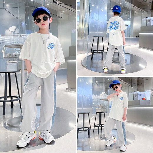 
McTicco boys sports summer suit new summer thin short-sleeved children's day gift set medium-sized children's clothes 9767 black + 5725 gradient [set] 150cm
