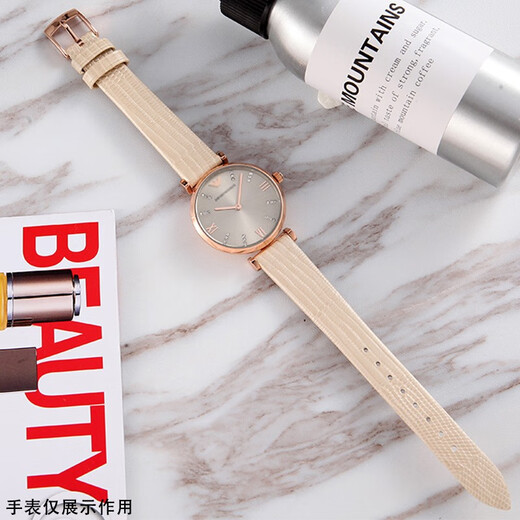 HKWF adaptiert an Armani Jurgent Lederband voller Sterne kleine quadratische Uhr AR11149 AR1681 1726 kleines grünes Gurt Echsenmuster Beige-Rose Gold Pin Schnalle 14mm